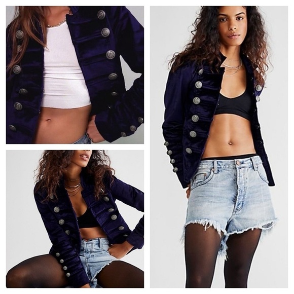 Free People Navy Blazer with Silver Buttons - Picture 2 of 11